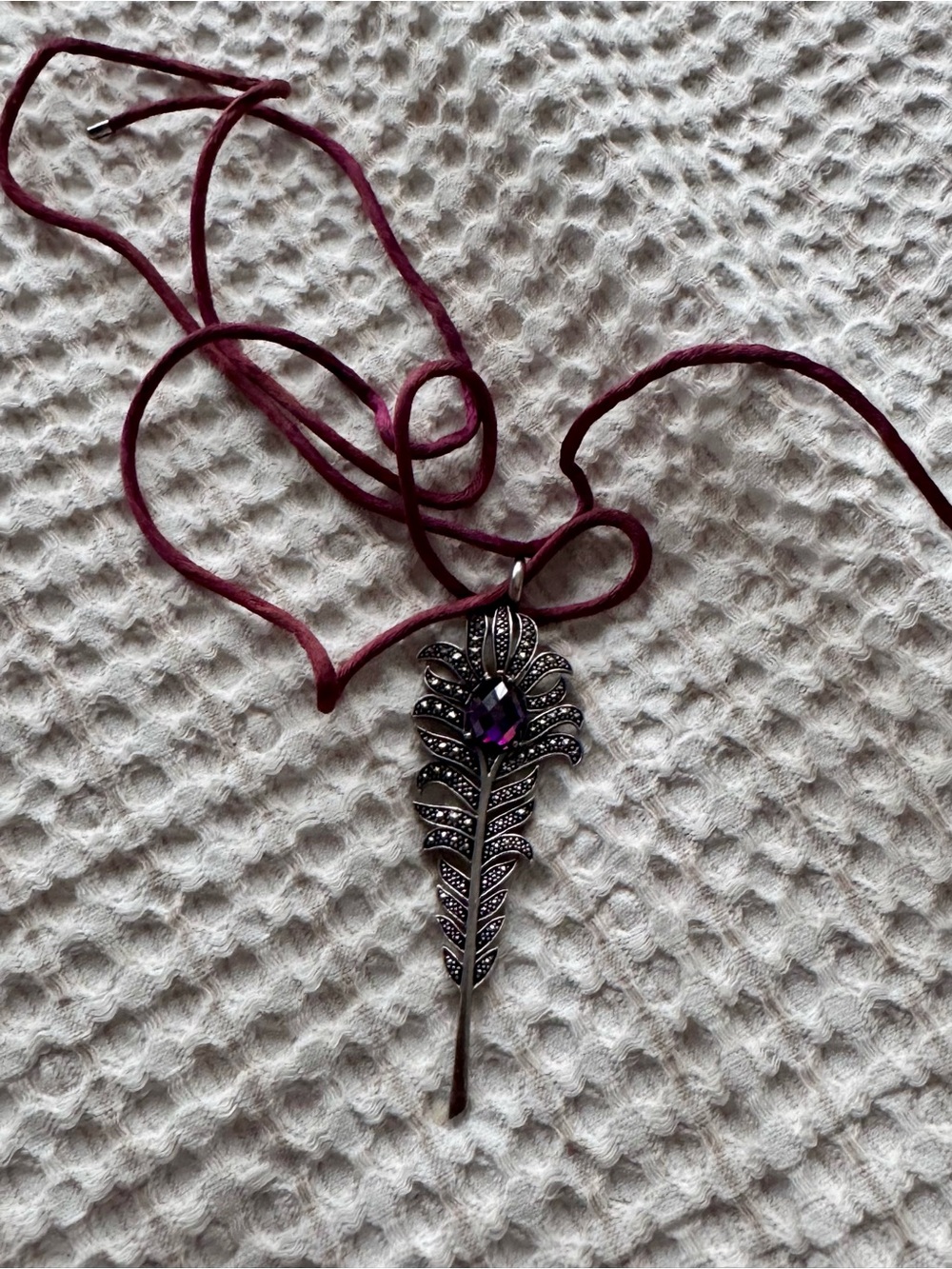 Thomas Sabo Sterling Silver Marcasite & Purple Crystal Floral Pendant Necklace